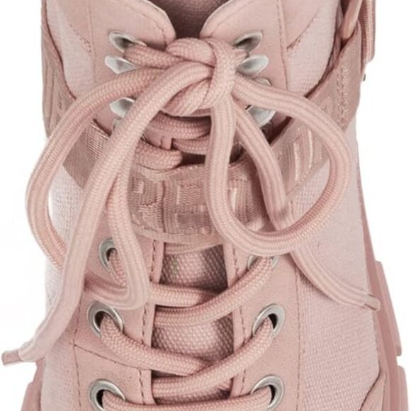 Women's Canvas PU Leather Combat Boots Rubber Sole Water Resistant Casual Shoes - Picture 3 of 6